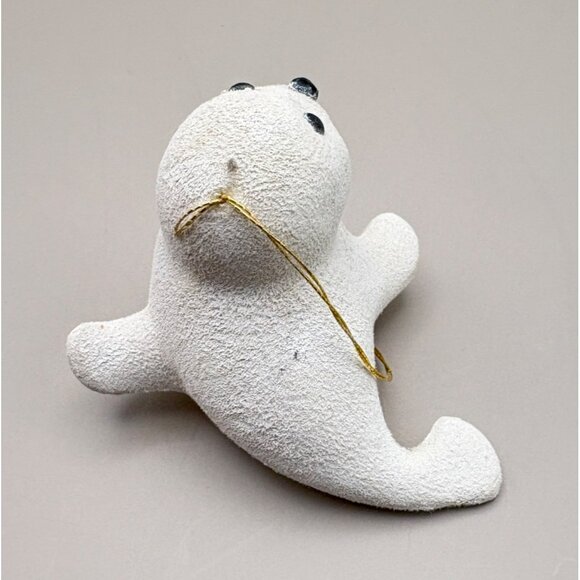 Vintage White Seal Cub Christmas Tree Ornament White with Red Bow - Picture 2 of 7
